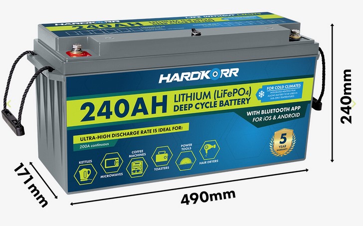 Hardkorr 240Ah Cold Climate Lithium (LiFePO4) Deep Cycle Battery w ...